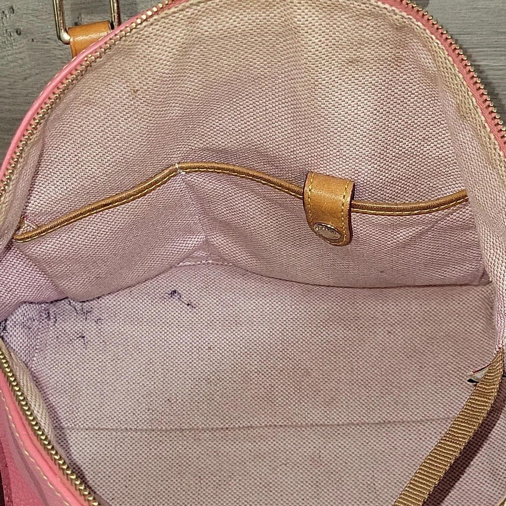 Dooney & Bourke Pink Leather Satchel Handbag with Brown Trim
